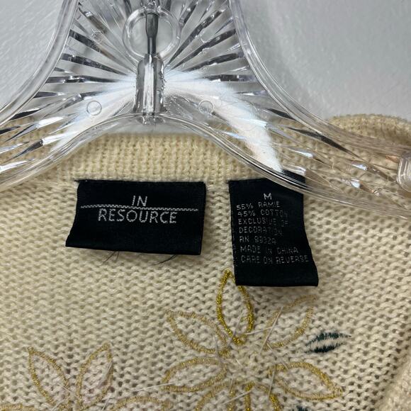 Vintage In Resource Cream Poinsettia Beaded Holiday Cardigan Sweater Sz Medium - Picture 3 of 10